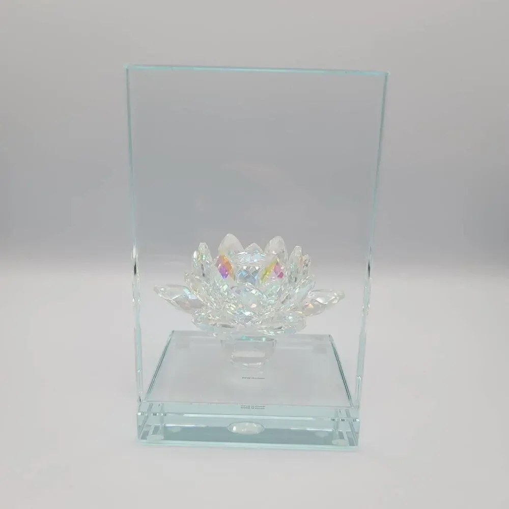 Lotus Statuette Bookend Clear Glass Bright Shiny Flower